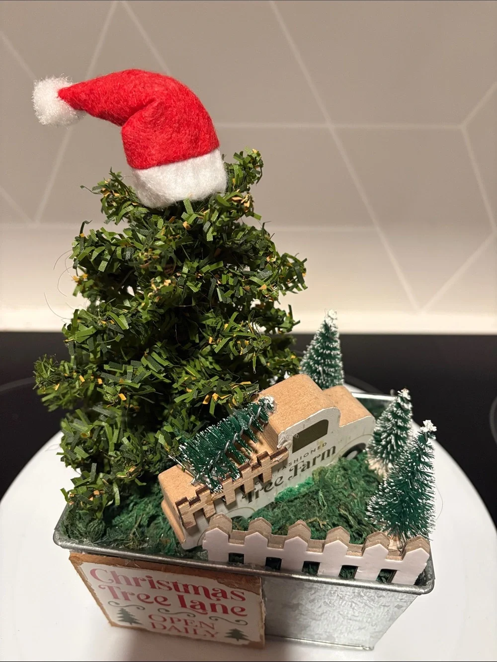 Hand Crafted Red & Green Mini Christmas Tree Planter
